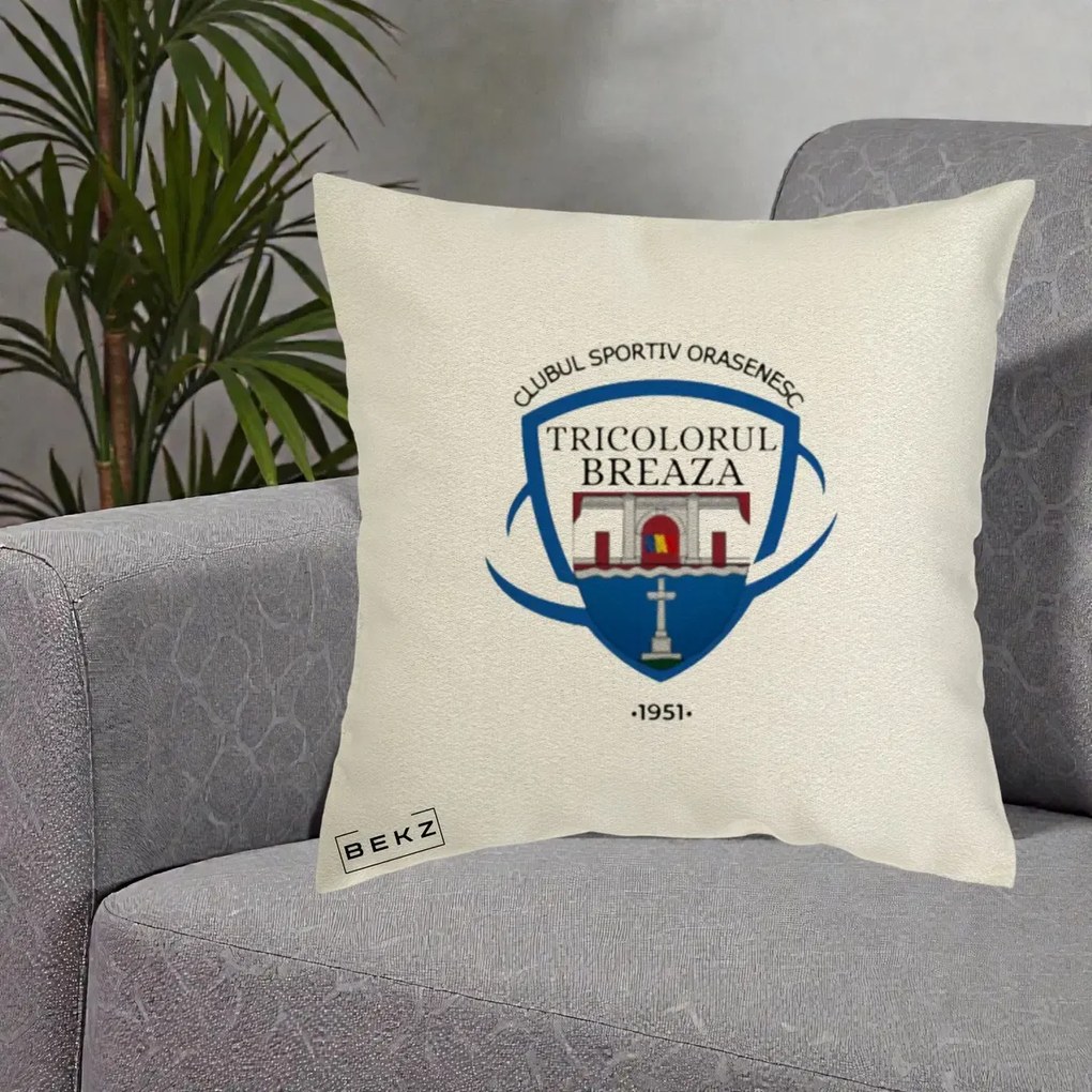 Perna Personalizata CSO Tricolorul Breaza 1951, 40x40 cm, Ecru, Husa Detasabila, Perna Inclusa, BEKZ®