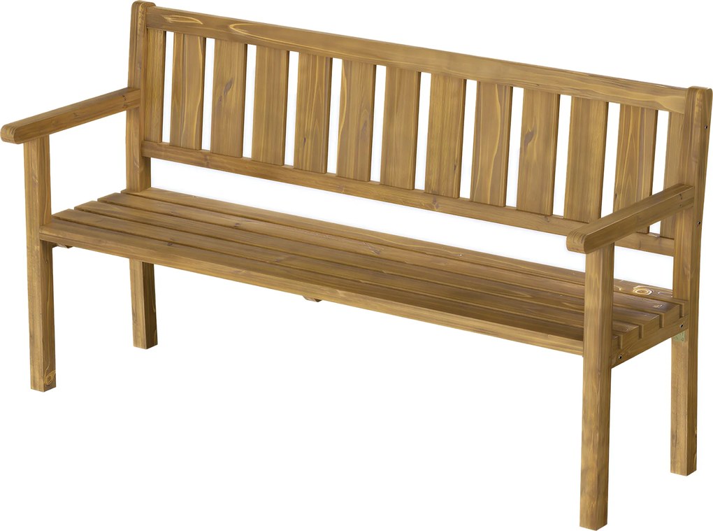 Outsunny Bancă de grădină 3 locuri rezistentă la intemperii, bancă din lemn cu spătar și cotiere, șezut din lemn, capacitate 360 kg Teak | Aosom Romania