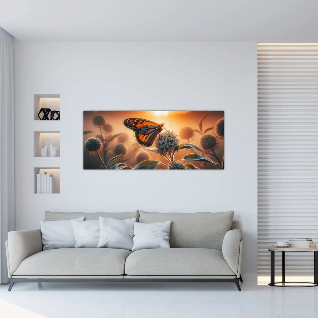 Tablou – Fluture în soare apunând (120x50 cm)