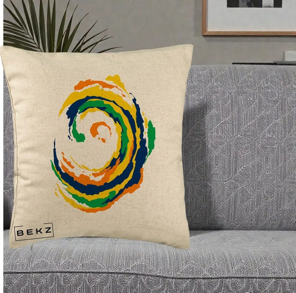 Perna Decorativa Vortex Abstract Colorat, 40x40 cm, Bej, Husa Detasabila, Perna Inclusa, BEKZ®