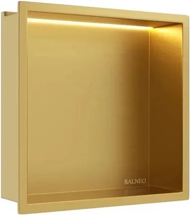Raft incastrat patrat Balneo Wall-Box One LED cu rama 30x30x10 cm auriu lucios