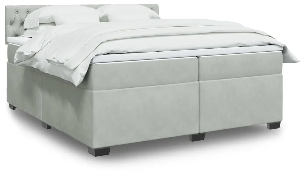 3286408 vidaXL Pat box spring cu saltea, gri deschis, 200x200 cm, catifea