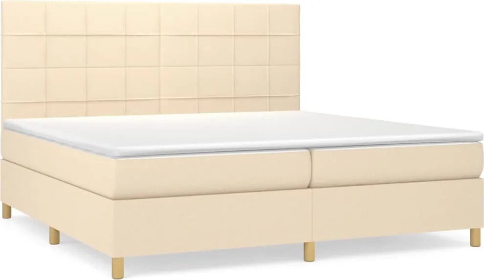 vidaXL Pat box spring cu saltea, crem, 200x200 cm, textil