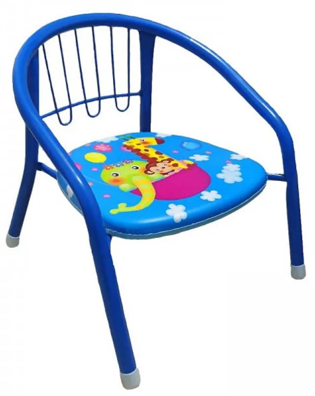 Scaun metalic pentru copii Novokids™ Little chair, Sezut moale cu sunete, Interior si exterior, Dimensiuni 36x36x34 cm, Vopsea lucioasa, Albastru