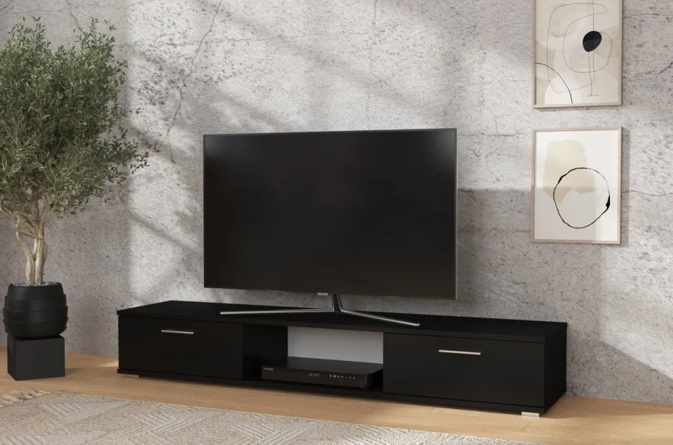 Comodă TV, 176x40x28 cm, Aridea, ADRK Furniture (Culoare: Alb mat)