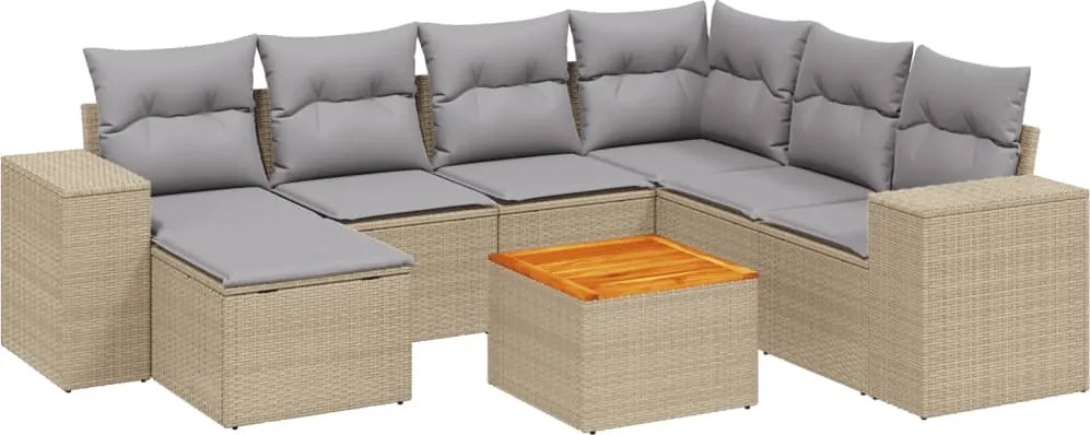 vidaXL Set canapele de grădină, 8 piese, cu perne, bej, poliratan