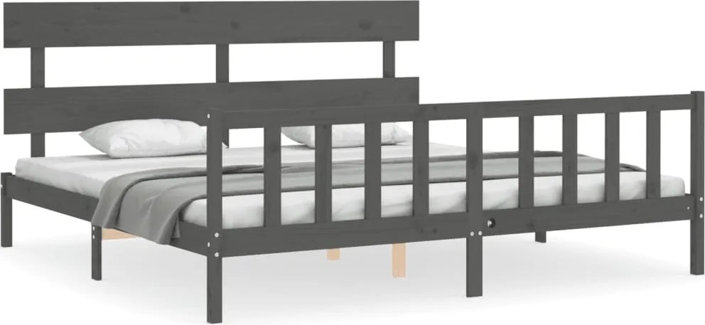 vidaXL Cadru pat cu tăblie 200x200 cm, gri, lemn masiv