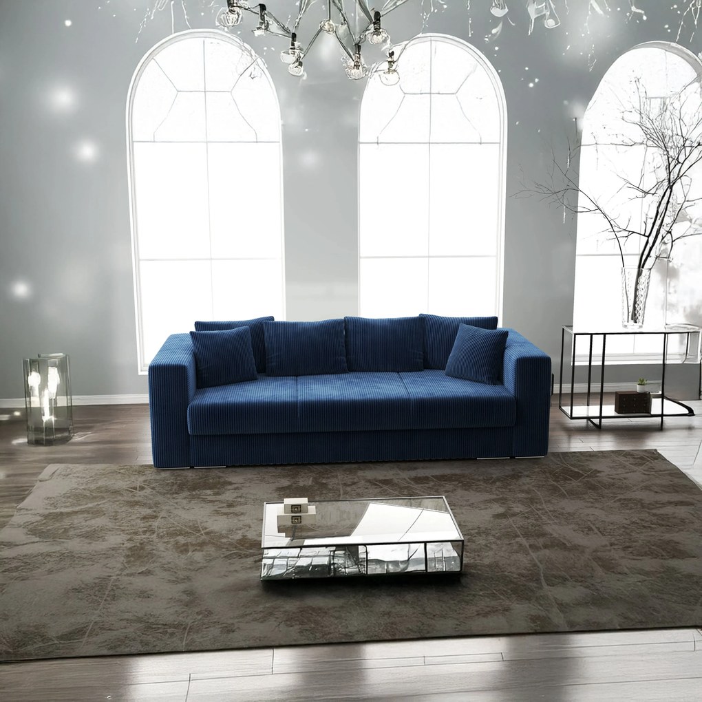 Canapea extensibilă dumonde cu ladă de depozitare si sezut confortabil din spuma high-density, Gloria Zoom Blue 240x100 cm