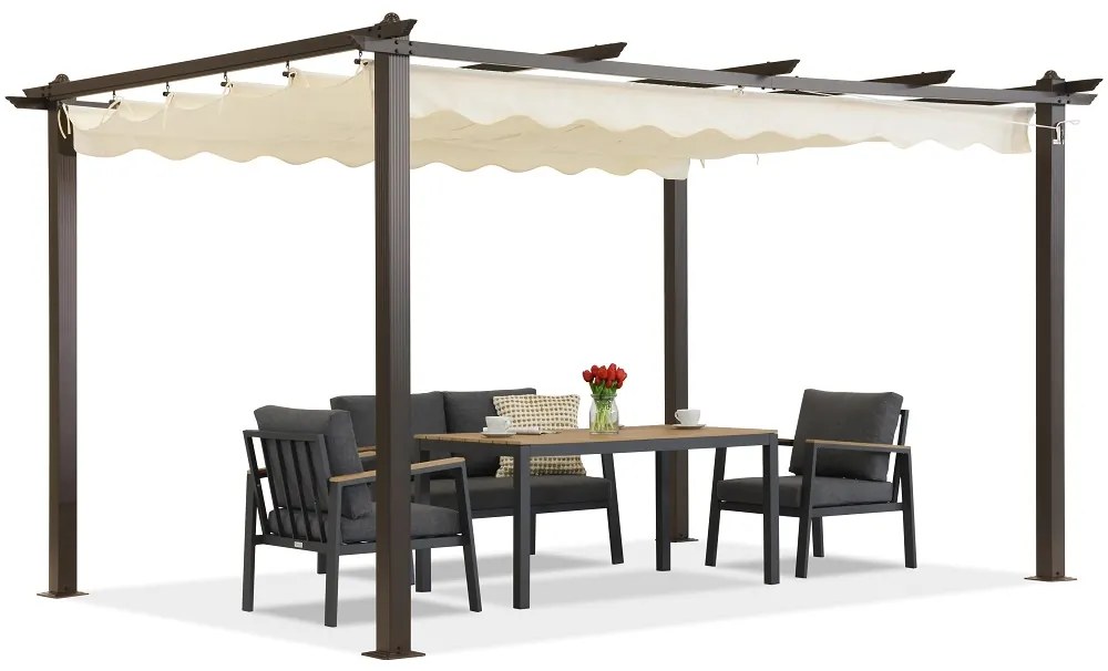 Barbados pergola terasă 3x4 m cu perdele Garden Point woodlike-beige