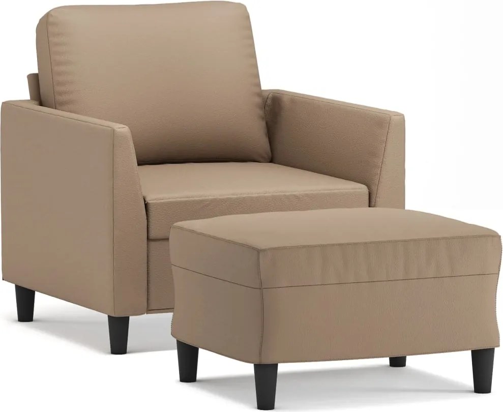 vidaXL Fotoliu canapea cu taburet, cappuccino, 60 cm, piele ecologică