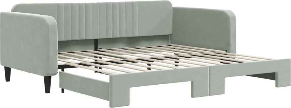 vidaXL Pat de zi cu extensie, gri deschis, 100x200 cm, catifea