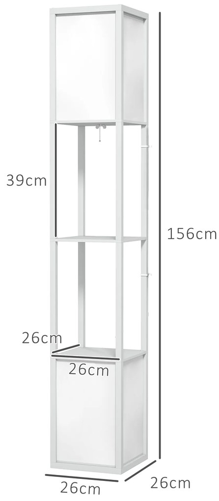 HOMCOM Lampă de Podea Modernă cu 2 Abajururi și 2 Rafturi, Lampă de Podea cu Întrerupător de Picior, 26x26x156 cm, Alb | Aosom Romania