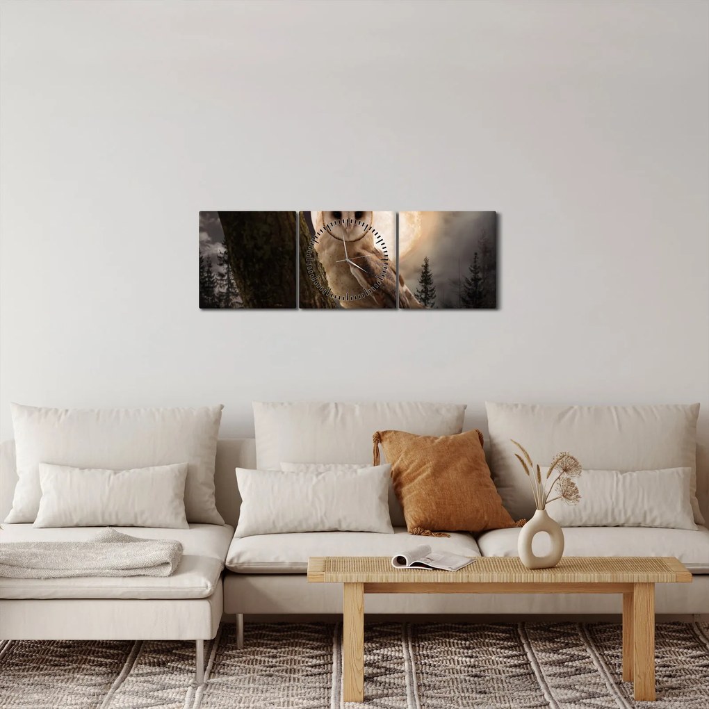 Tablou cu bufnița (cu ceas) (90x30 cm)