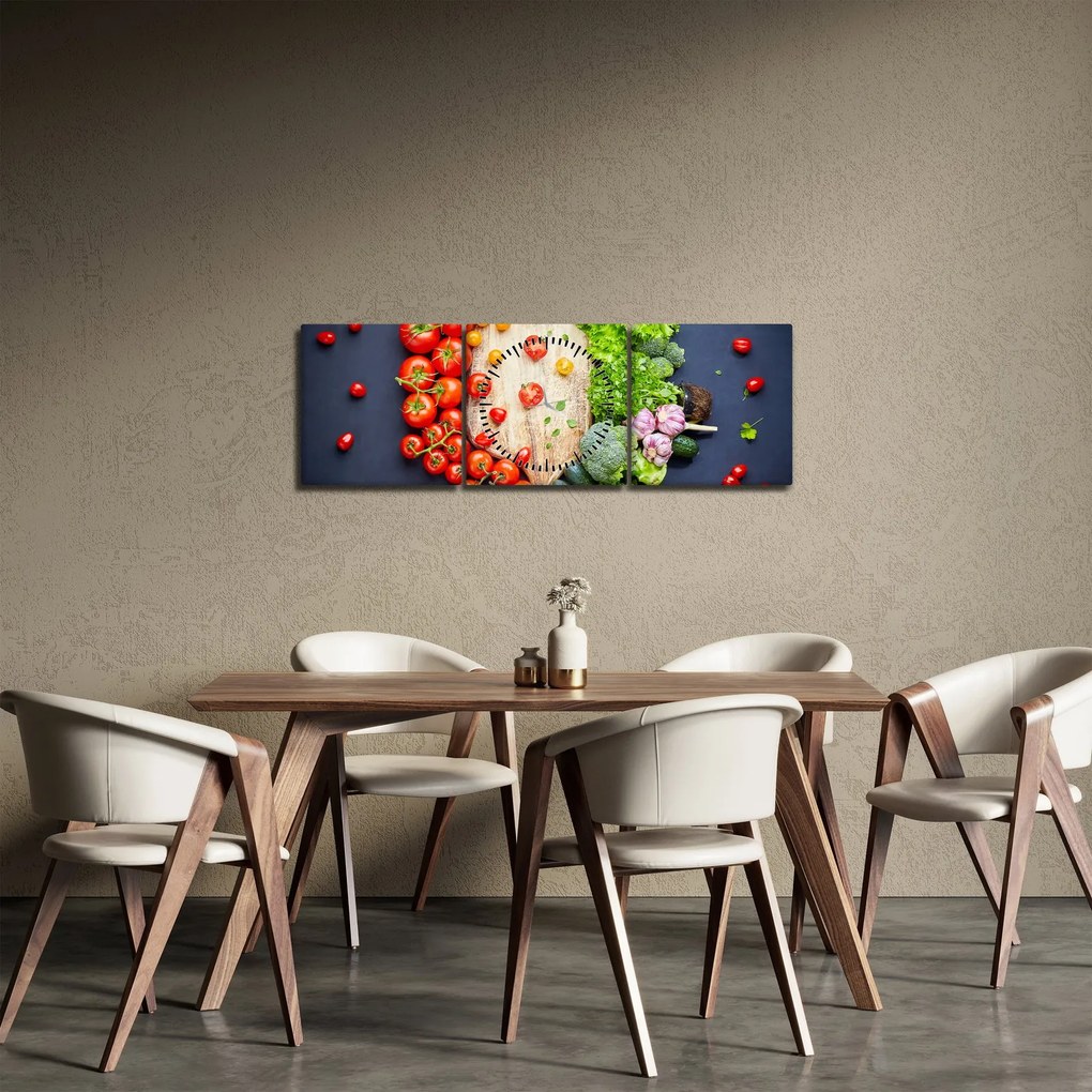 Tablou - Masa plină cu legume (cu ceas) (90x30 cm)