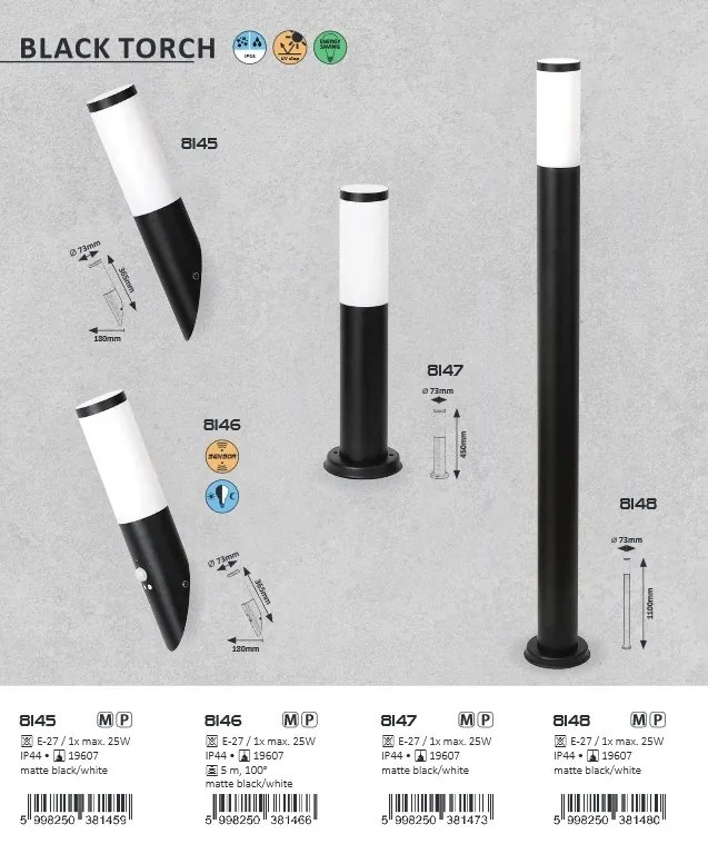 Stalp pentru iluminat exterior, cu protectie IP44, H-110cm, Black torch 8148 RX