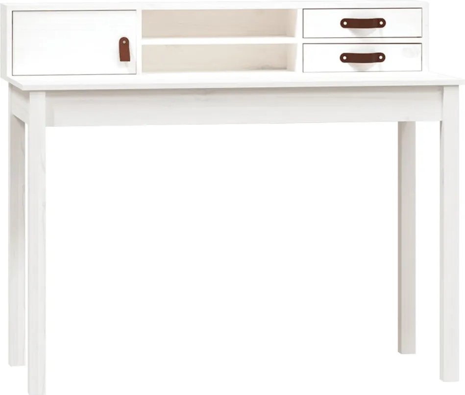 vidaXL Birou, alb, 110x50x93 cm, lemn masiv de pin