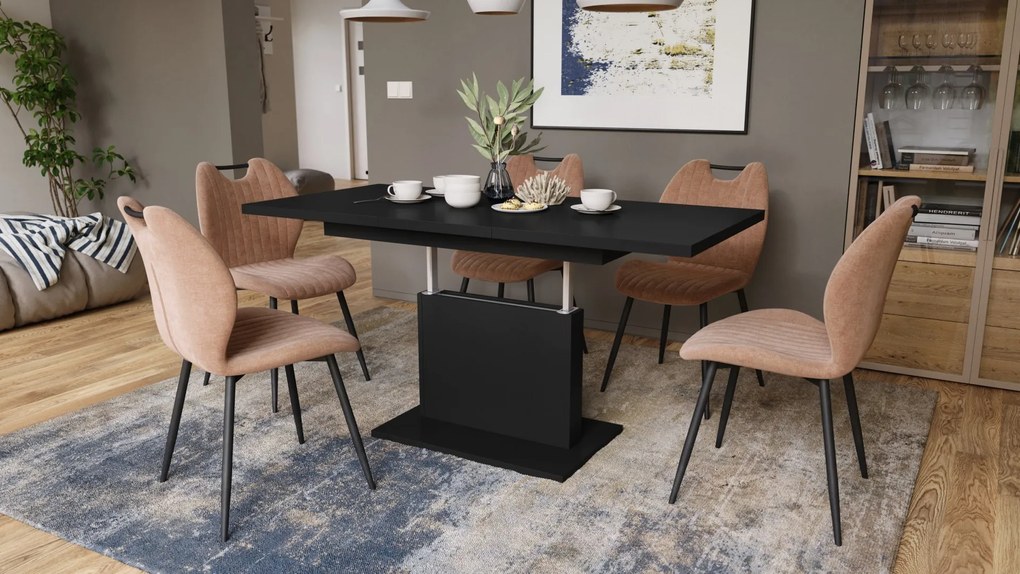 Mazzoni ASTON MINI Negru Mat - MĂSUȚĂ DE CAFEA MODERNĂ EXTENSIBILĂ REGLABILĂ PE ÎNĂLȚIME MASĂ TRANSFORMABILĂ
