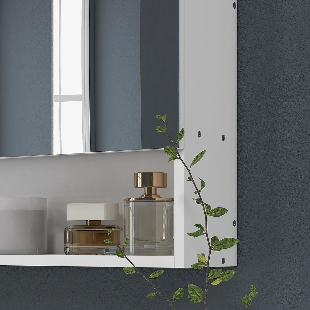 kleankin Dulap de Baie Montat pe Perete cu Oglindă și Rafturi Reglabile, Alb | Aosom Romania