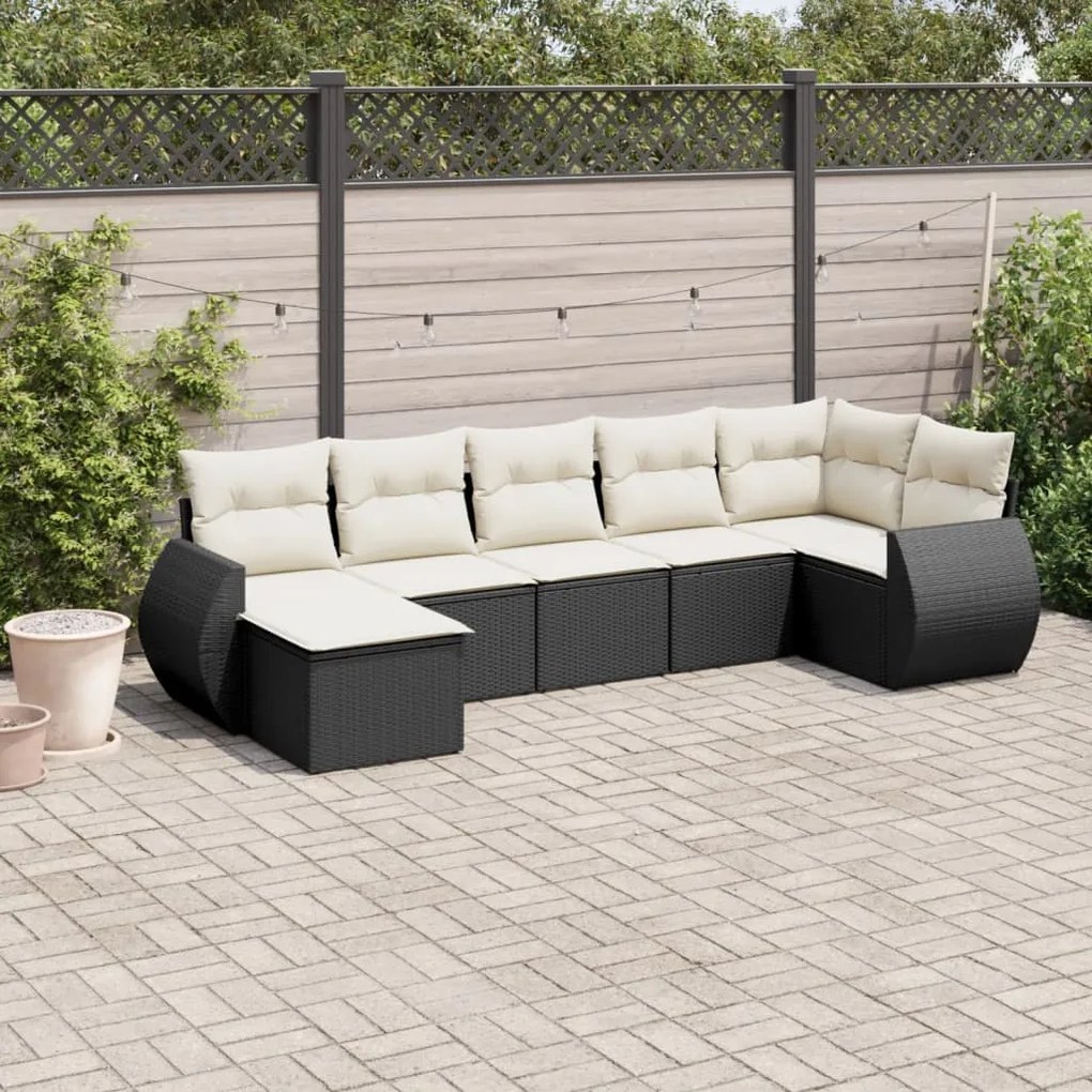 vidaXL Set mobilier de grădină cu perne, 8 piese, negru, poliratan