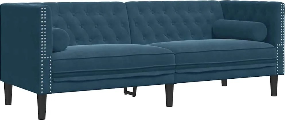 vidaXL Canapea Chesterfield cu pernuțe/3 locuri, albastru, catifea