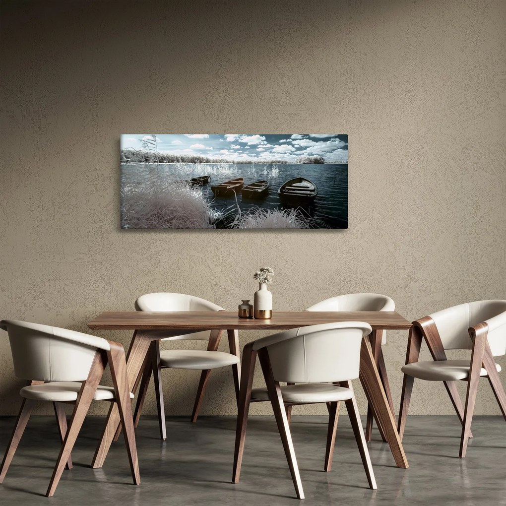Tablou - Bărci de lemn pe lac (120x50 cm)