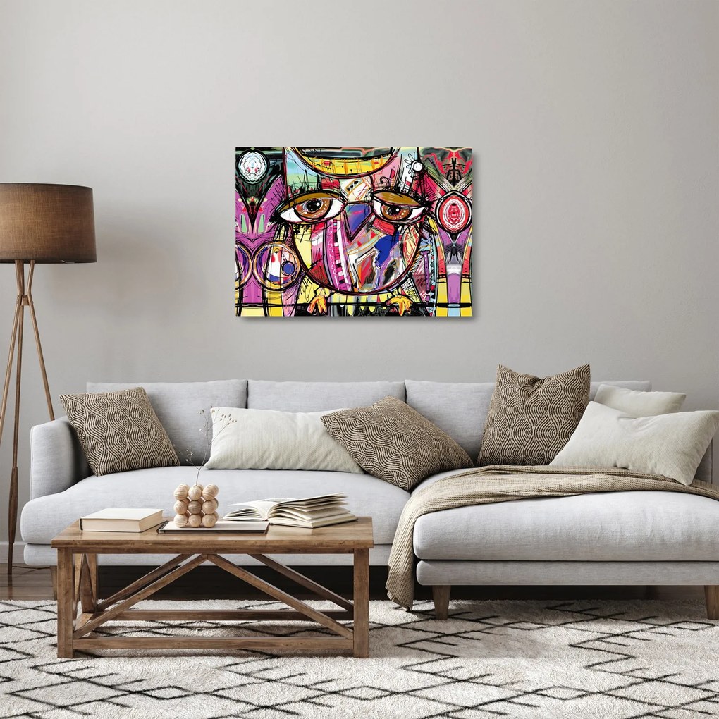 Tablou pe sticlă - Artă stradală - bufniță (70x50 cm)