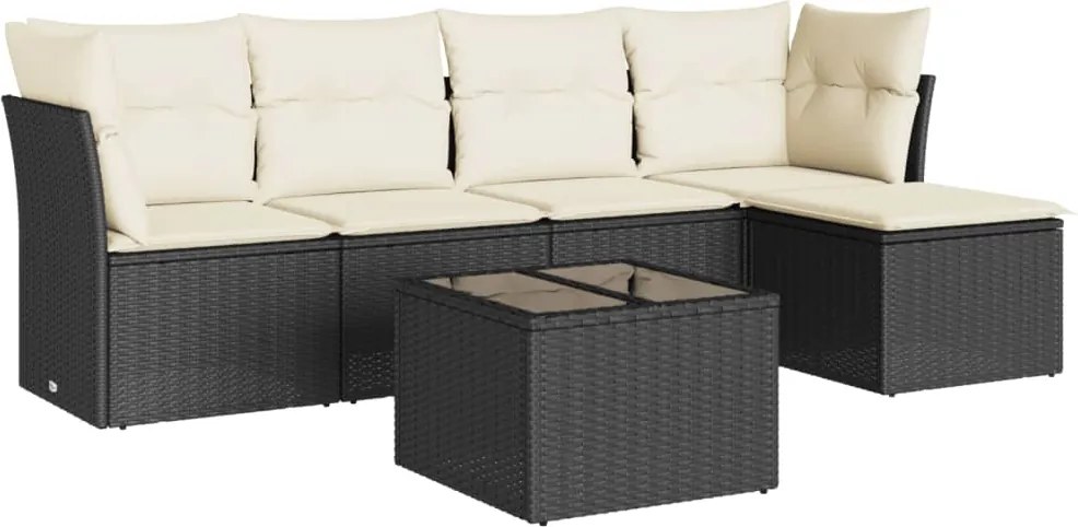 vidaXL Set mobilier de grădină cu perne, 6 piese, negru, poliratan