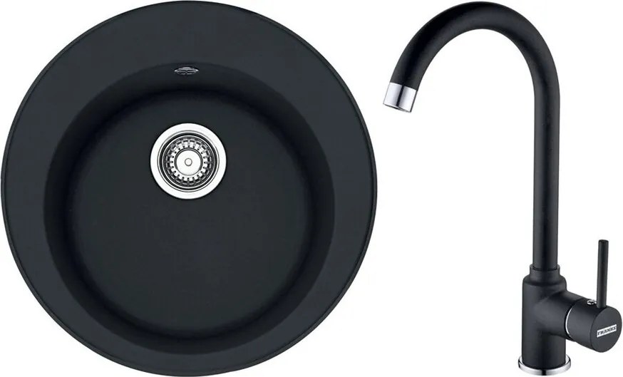 Set chiuveta bucatarie compozit Franke Rotondo 51 cm finisaj negru mat si baterie Pola