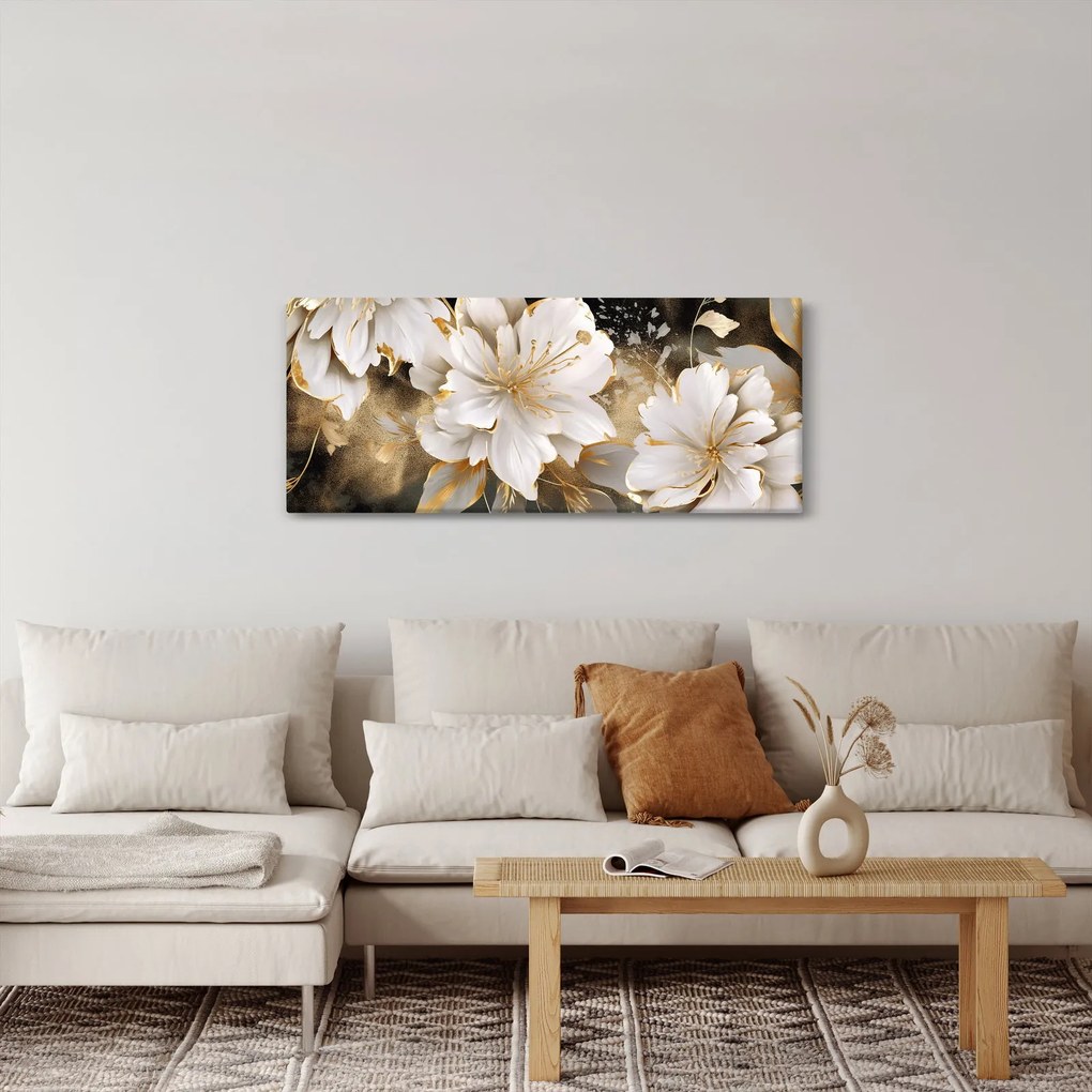 Tablou - Flori în aur (120x50 cm)