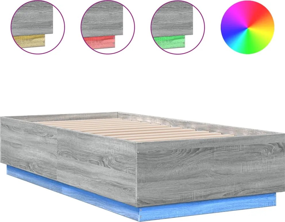 vidaXL Cadru de pat cu LED gri sonoma 75x190 cm lemn prelucrat