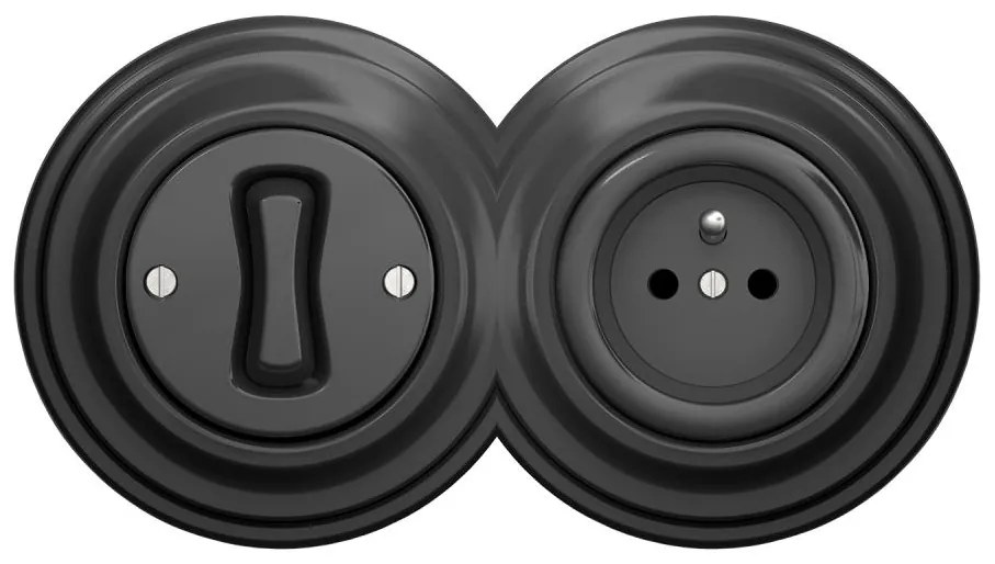 Kliklap - Retro întrerupător unipolar nr. 1 și priză 230 V cu ramă antracit