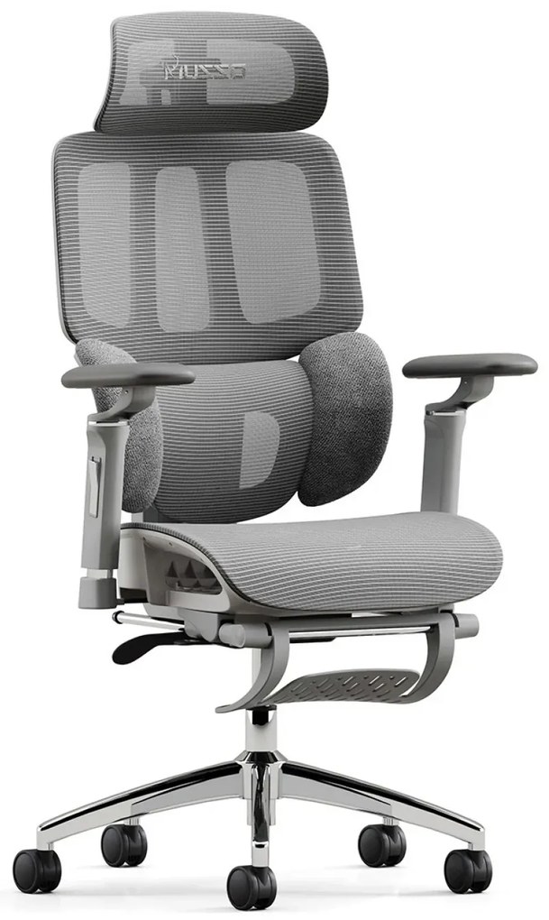 RESIGILAT- Scaun ergonomic MUSSO H80 PRO, șezut translatabil, cotiere 6D, suport lombar dinamic, spătar reglabil înălțime, tetieră 3D, suport picioare, mecanism multifunctional inclinare/blocare, pivotant, Mesh, Gri