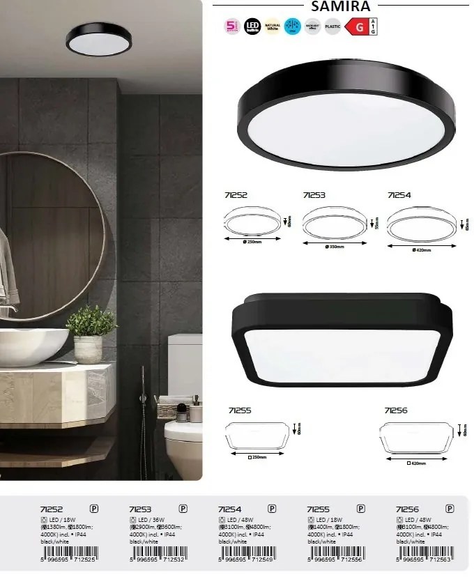 Plafoniera LED baie IP44 Samira 25x25cm negru/alb