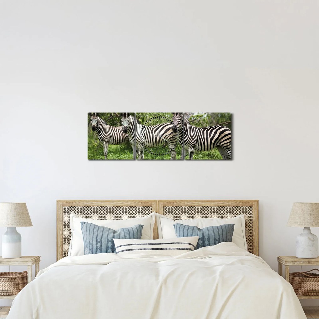 Tablou cu zebre (cu ceas) (90x30 cm)