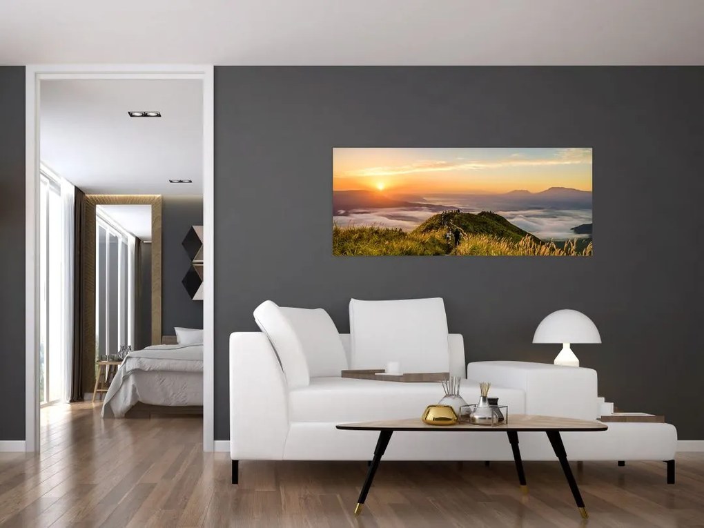 Tablou cu munți în apus de soare (120x50 cm)
