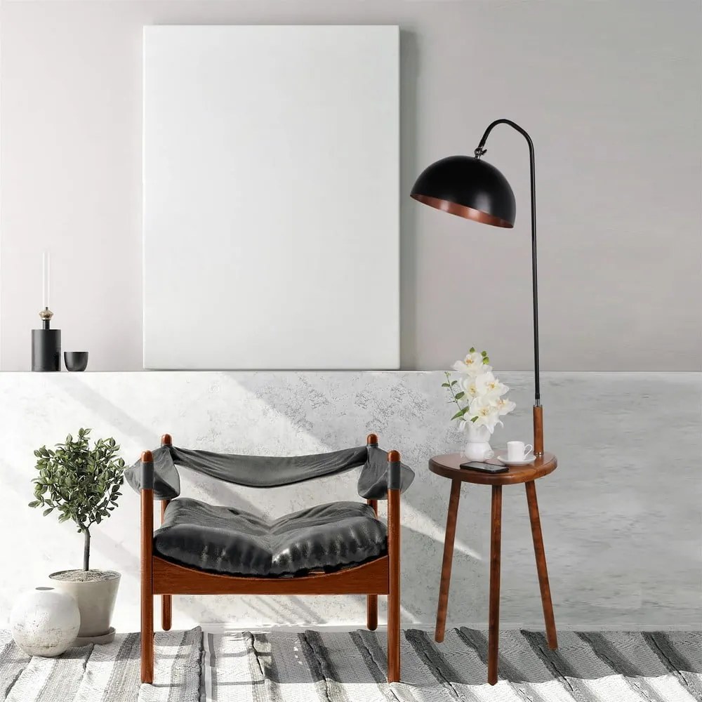 Lampadar negru/maro cu raft cu abajur din metal (înălțime 160 cm) Table – Opviq lights