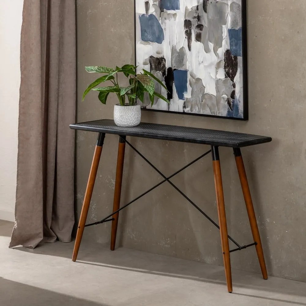Masă consolă neagră din metal 38x120 cm Oslo – Ixia