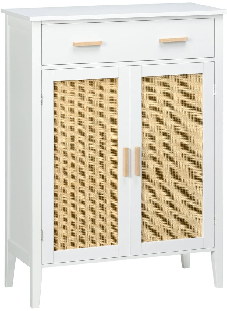 HOMCOM Mobilier pentru încălțăminte de depozitare cu 2 uși efect canelură sertar 80 x 35 x 110 cm alb | Aosom Romania