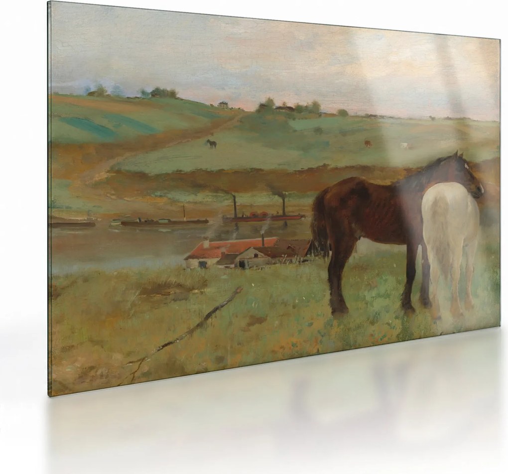 Tablou pe sticlă - Edgar Degas, Horses in a Meadow, reproducere (70x50 cm)