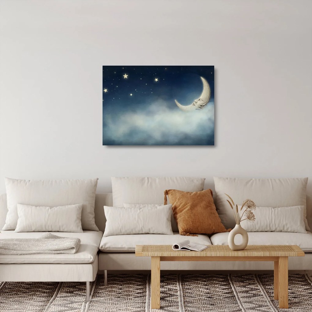 Tablou pe sticlă - Luna cu stele (70x50 cm)