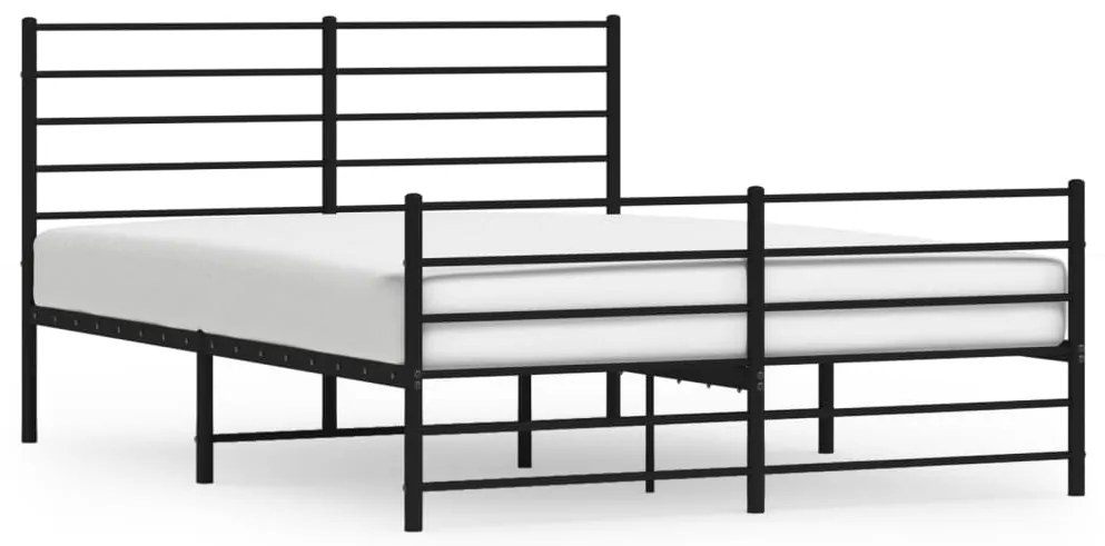 Cadru pat metalic cu tablie de cap/picioare, negru, 120x200 cm