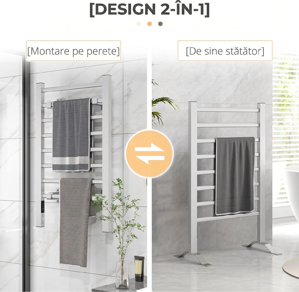 HOMCOM Uscător Electric de Prosoape pentru Perete sau Podea cu Timer și 8 Bare 53x35x90 cm Negru | Aosom Romania