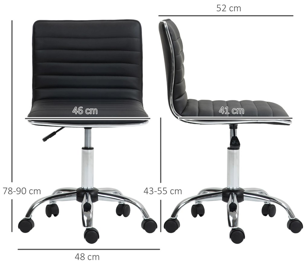 HOMCOM Scaun Ergonomic de Birou din Piele Ecologică cu Înălțime Reglabilă, Șezut Rotativ și 5 Rotile, 48x52x90 cm, Negru | Aosom Romania