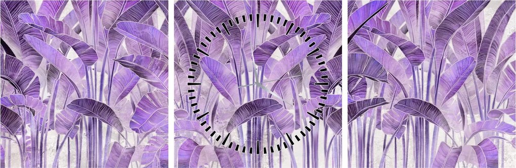 Tablou - Frunze violet în tencuială (cu ceas) (90x30 cm)