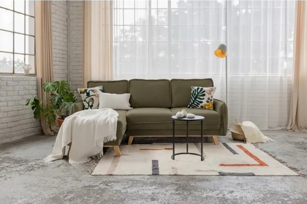 Colțar verde extensibil cu tapițerie din catifea reiată (cu colț variabil) Tori – Bonami Selection