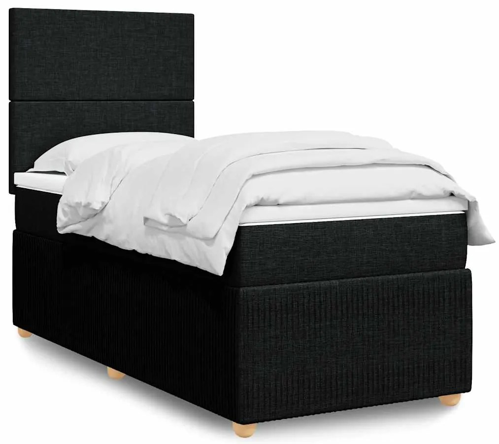 vidaXL Pat box spring cu saltea, negru, 80x200 cm, textil