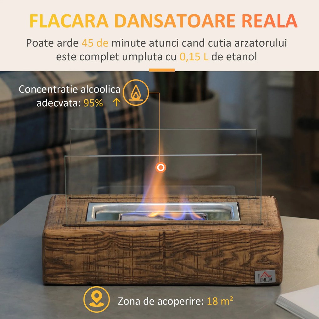 HOMCOM Semineu de masa cu alcool, capac din otel inoxidabil pentru interior si exterior, 0,15 L Max 18 m² | Aosom Romania