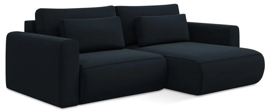 Colțar albastru închis extensibil/cu spațiu de depozitare cu tapițerie din catifea (cu colț pe partea dreaptă/cu șezlong) Kapua – Makamii