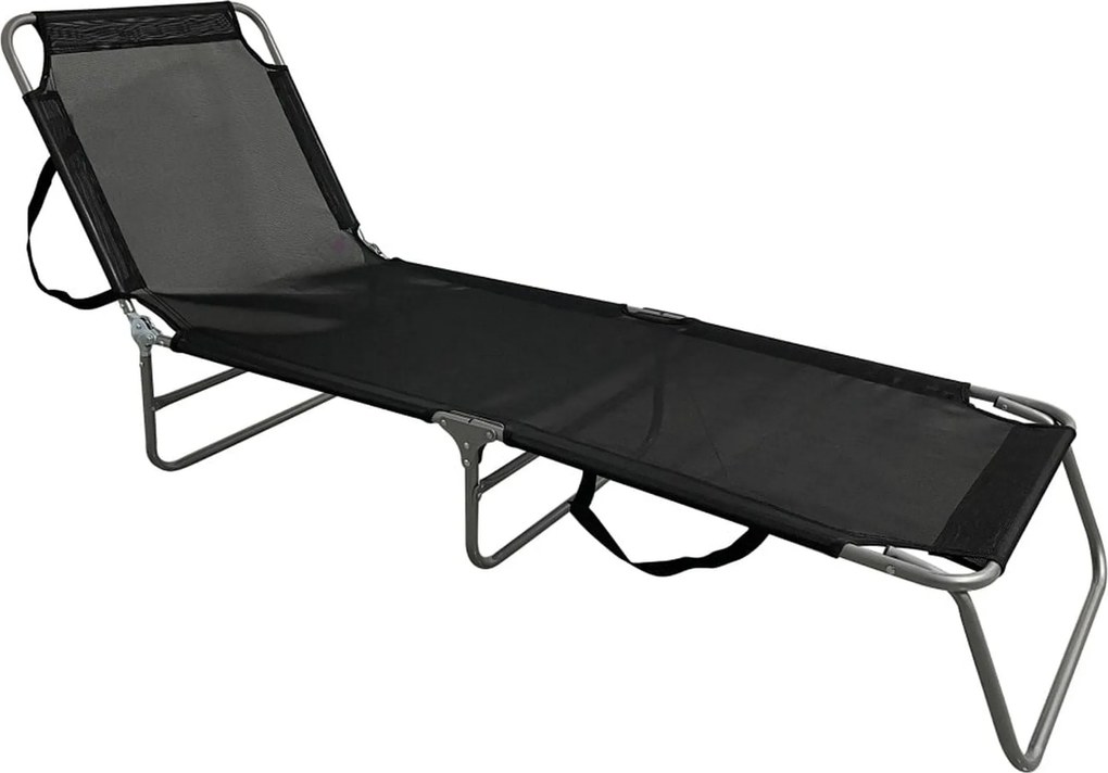 Sezlong gradina KELEO, negru/gri, plasa/otel, 58x182x79 cm