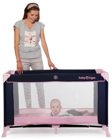 Pătuț de voiaj Baby Tiger VIKI roz KINDERKRAFT